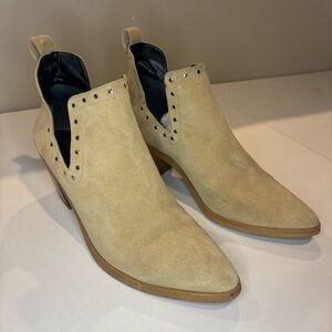 REBECCA MINKOFF Suede Tan Booties with Small Heel and Stud Accent Size 10